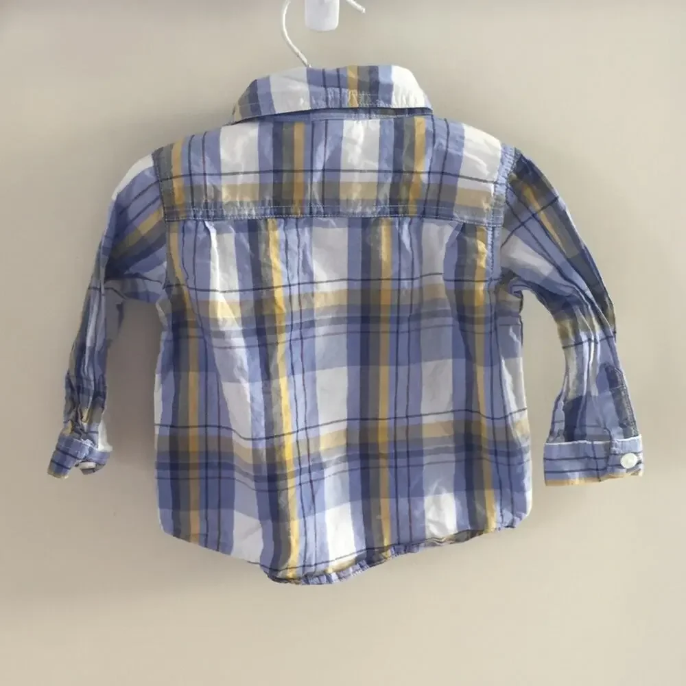 Old Navy Yellow & Blue Plaid Button Up Shirt